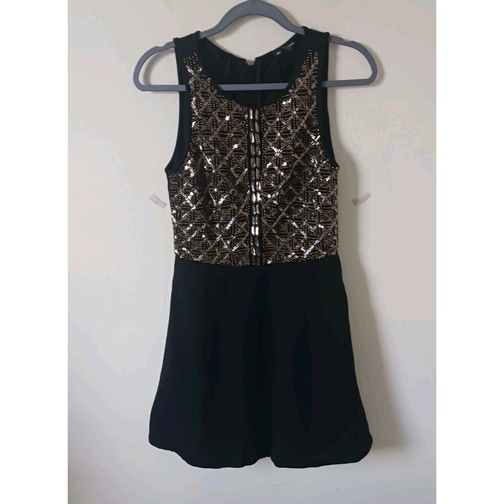Club Monaco Black Gold Sequin Embellished Cocktail Mini Dress Size 2